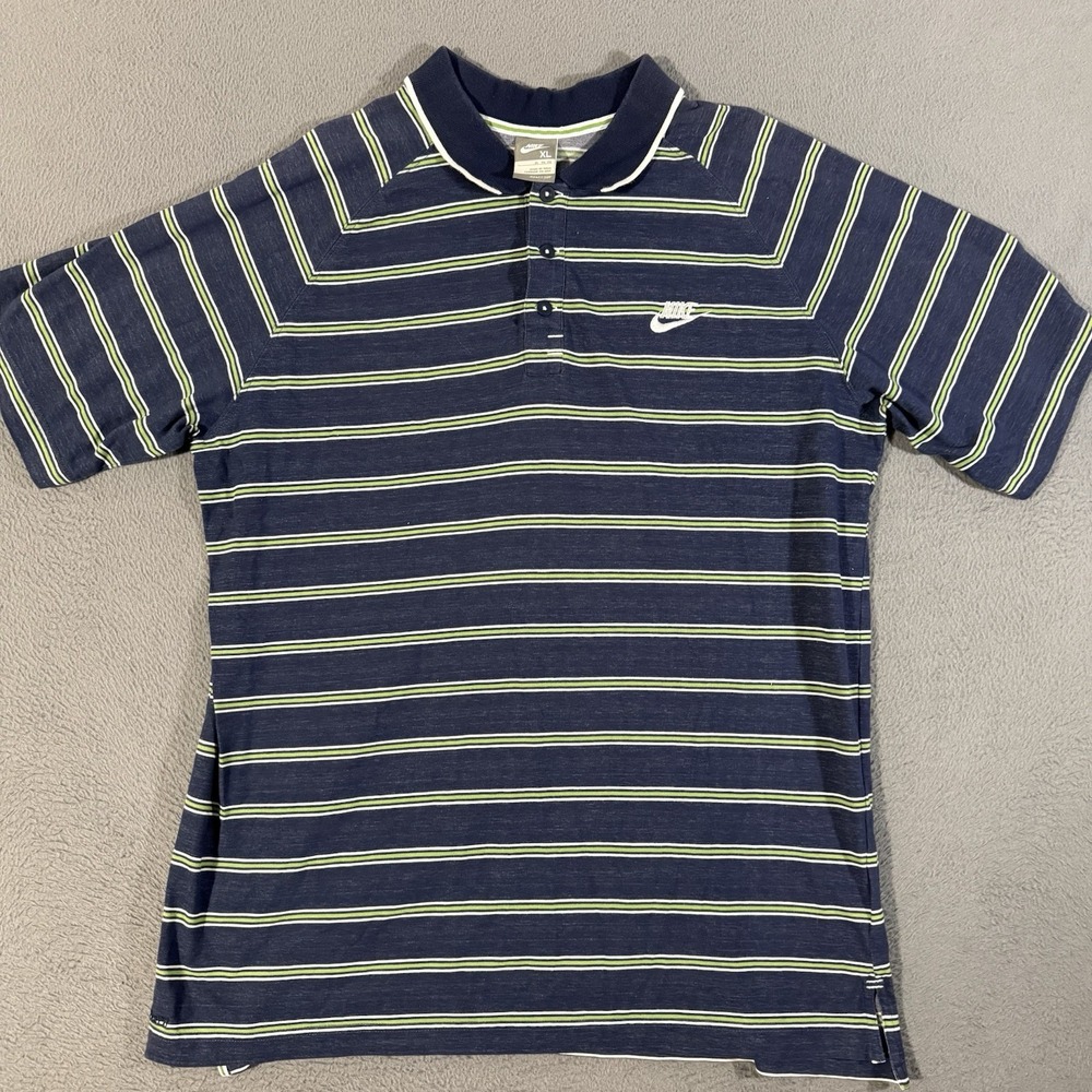 Vintage NIKE Men's Blue Stripe Dri-FIT Golf Polo Short Sleeve Shirt XL Gray Tag